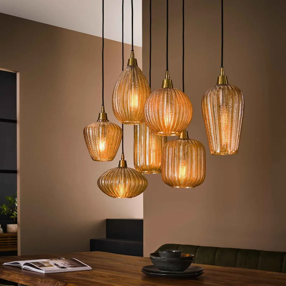 Giga Meubel Hanglamp Pattern Mix - Amber - 7-Lichts - 150x95x38cm