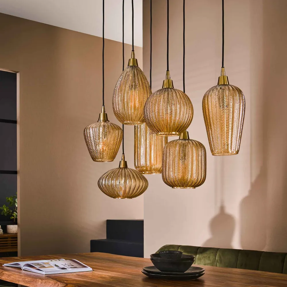 Giga Meubel Hanglamp Pattern Mix - Amber - 7-Lichts - 150x95x38cm
