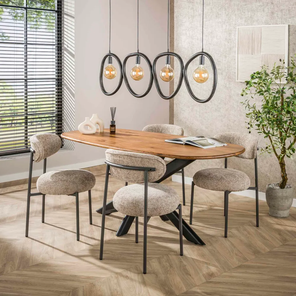 Giga Meubel Hanglamp Pebble - Zwart Metaal - 4-Lichts - 140x8x150cm