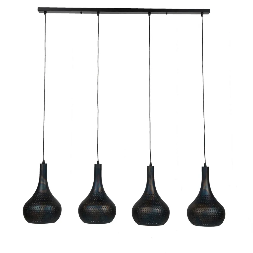 Giga Meubel Hanglamp Punch Kegel - Zwart/Bruin - 4-Lichts - 25x130x150cm