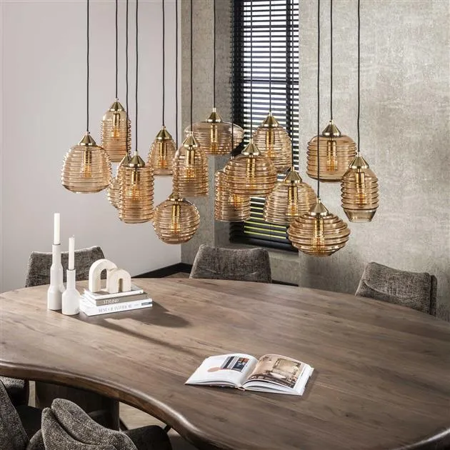 Giga Meubel Hanglamp Rib Glass - Amber - 15-Lichts - 155x60x150cm