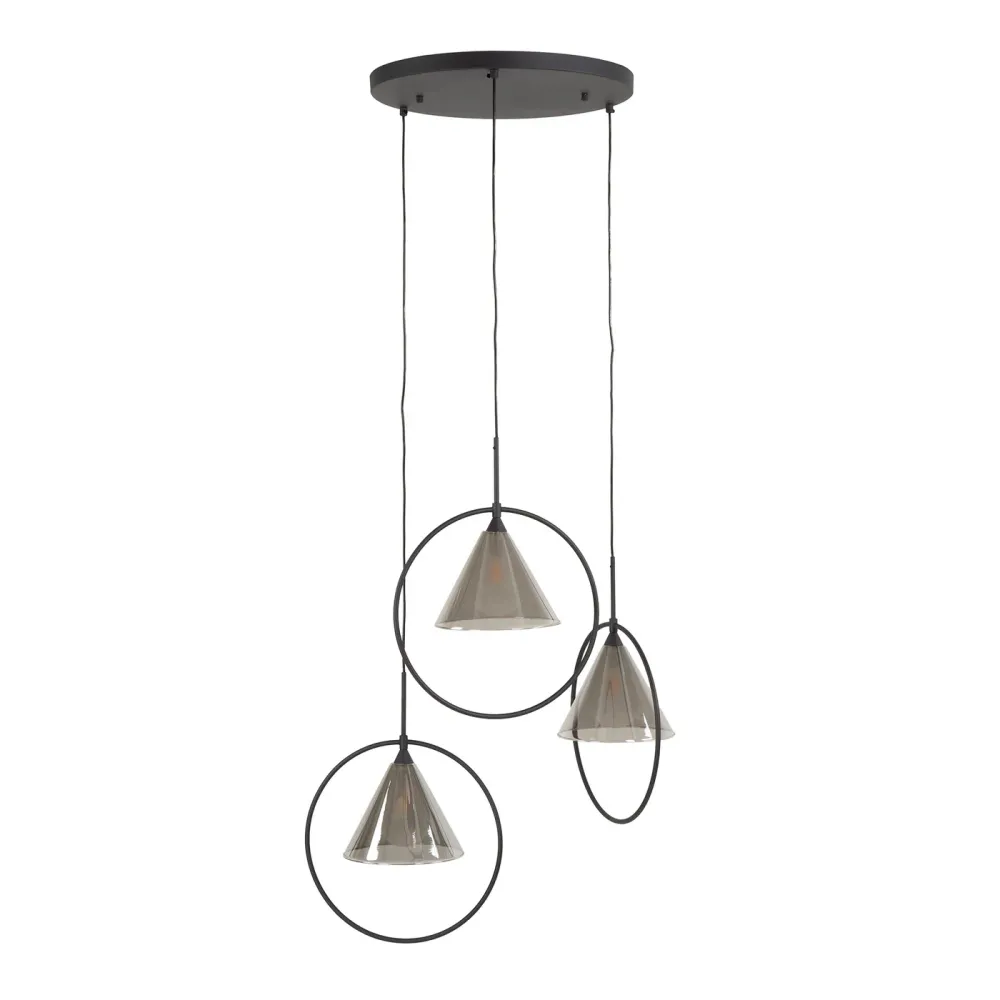 Giga Meubel Hanglamp Ring - Grijs Glas - 3-Lichts - 45x45x180cm
