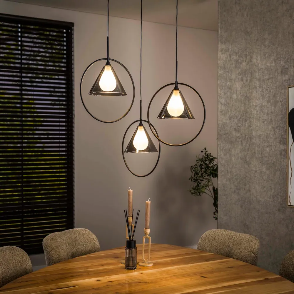 Giga Meubel Hanglamp Ring - Grijs Glas - 3-Lichts - 45x45x180cm