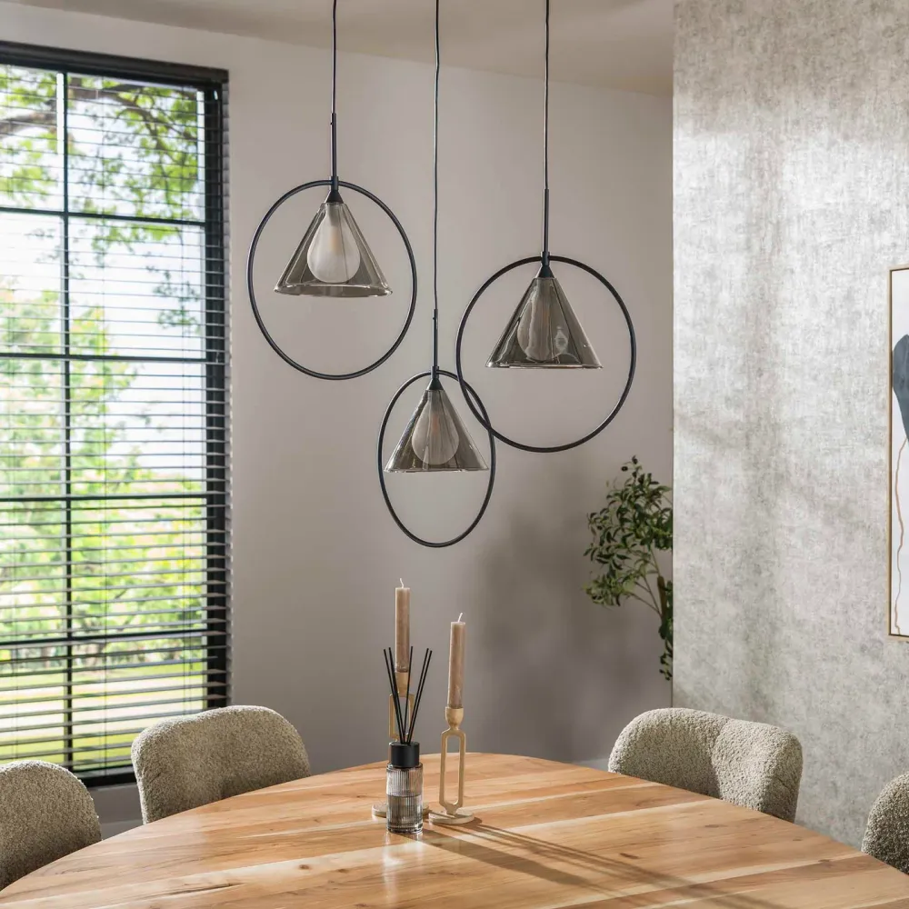 Giga Meubel Hanglamp Ring - Grijs Glas - 3-Lichts - 45x45x180cm