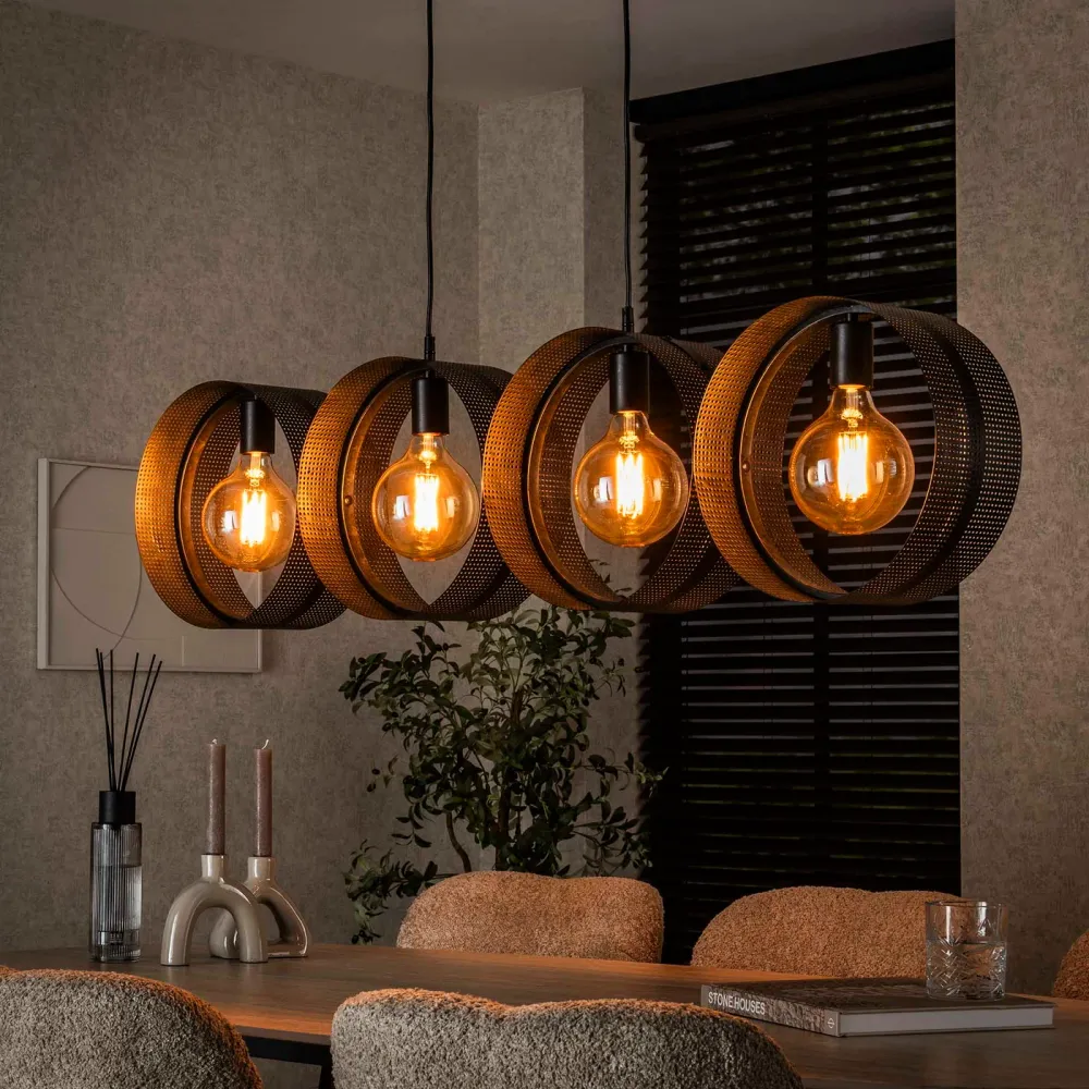Giga Meubel Hanglamp Ring - Zwart Metaal - 4-Lichts - 120x15x150cm