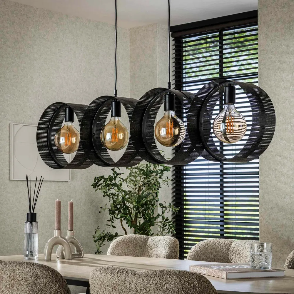 Giga Meubel Hanglamp Ring - Zwart Metaal - 4-Lichts - 120x15x150cm