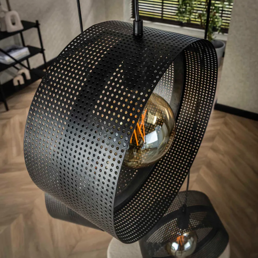 Giga Meubel Hanglamp Ring - Zwart Metaal - 3-Lichts - 50x50x180cm