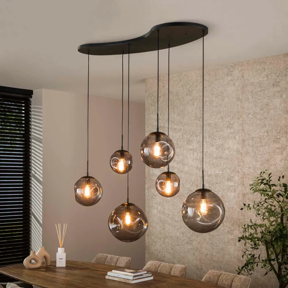 Giga Meubel Hanglamp Stellar Black - Zwart - 6-Lichts - 135x60x150cm