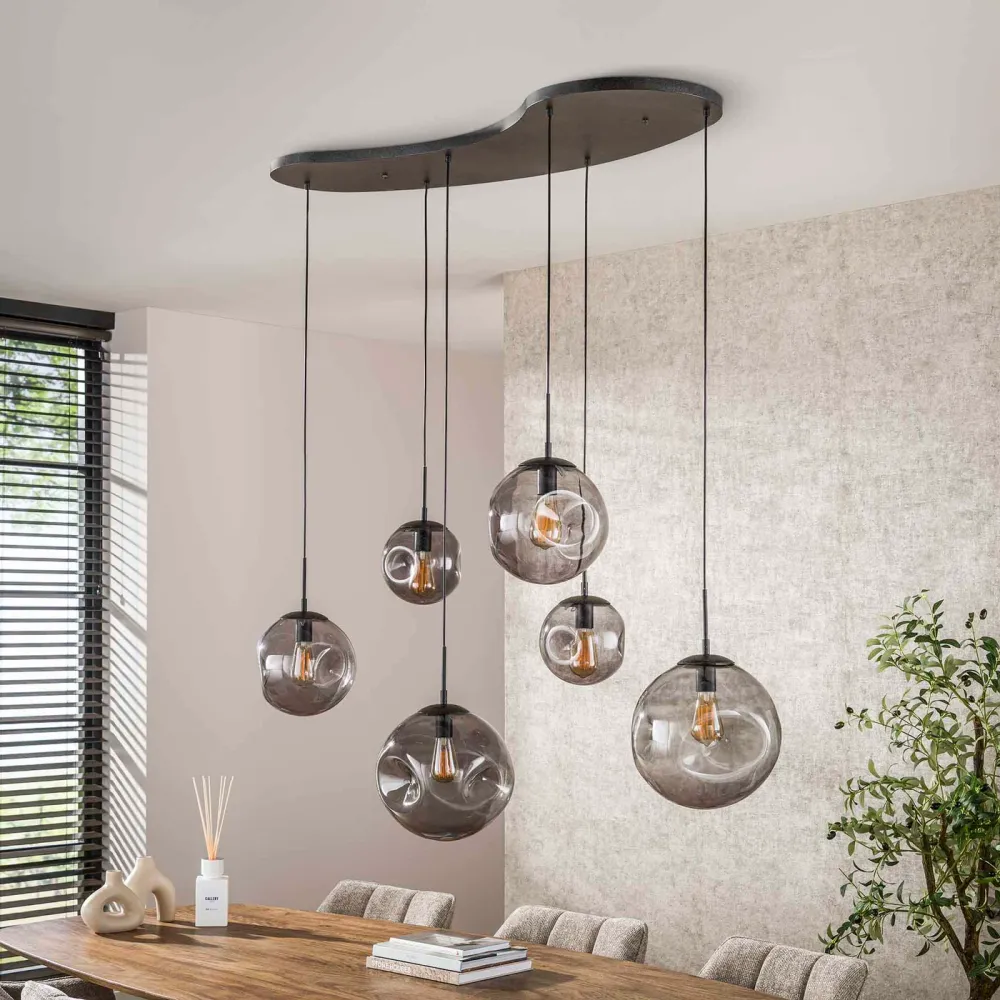 Giga Meubel Hanglamp Stellar Black - Zwart - 6-Lichts - 135x60x150cm