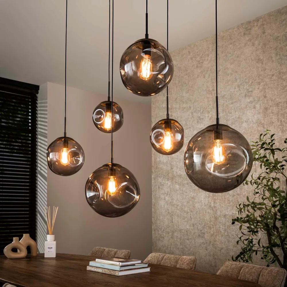 Giga Meubel Hanglamp Stellar Black - Zwart - 6-Lichts - 135x60x150cm