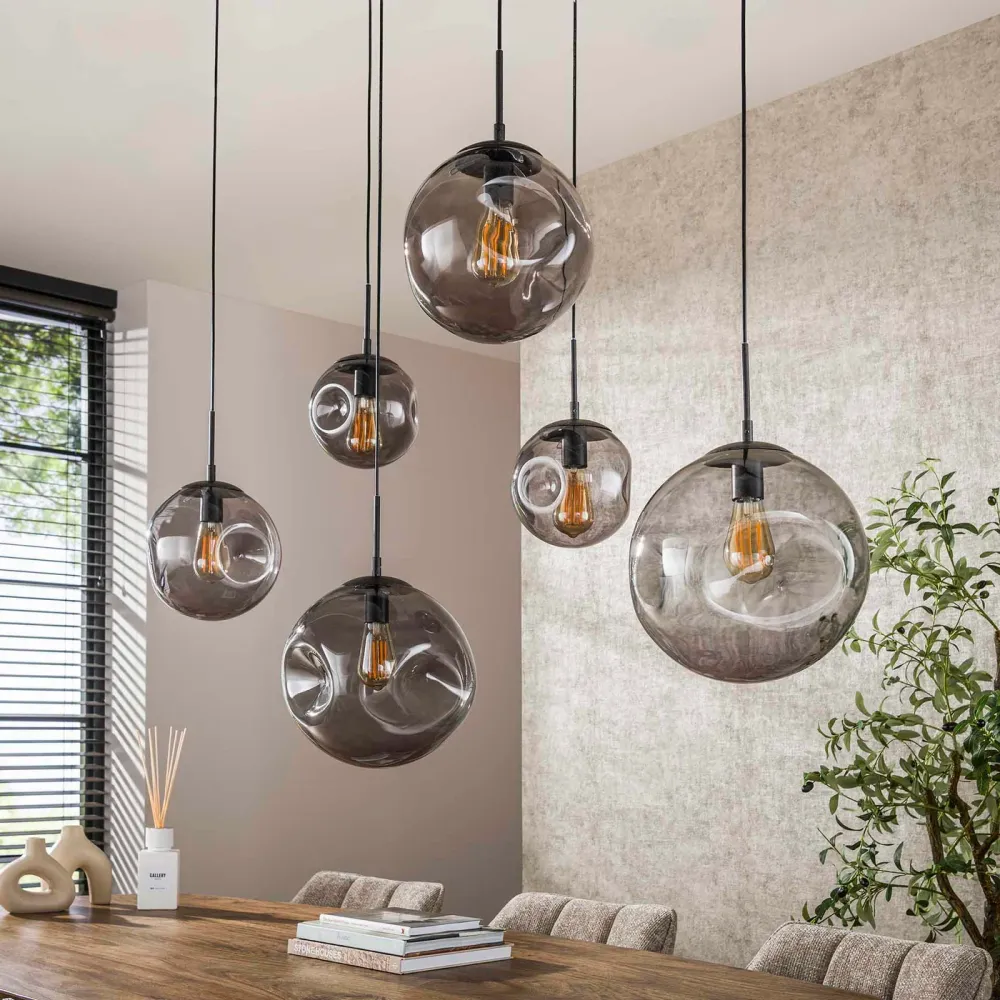 Giga Meubel Hanglamp Stellar Black - Zwart - 6-Lichts - 135x60x150cm