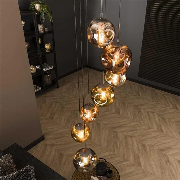 Giga Meubel Hanglamp Stellar - Zilver Metaal - 7-Lichts - 40x40x180cm