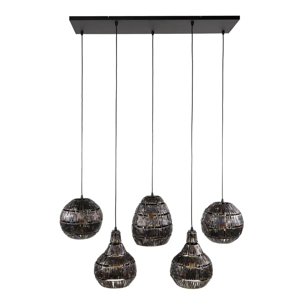 Giga Meubel Hanglamp Strip - Zwart/Bruin Metaal - 5-Lichts - 130x30x150cm