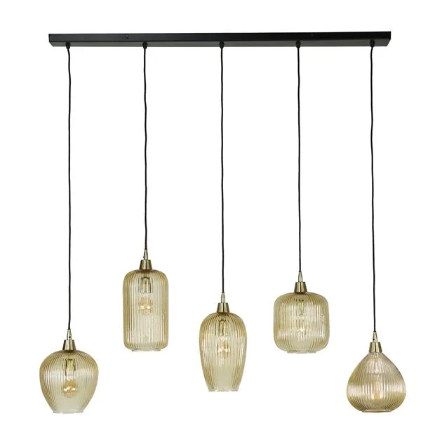 Giga Meubel Hanglamp Stripe Glass Mix - Amber - 5-Lichts - 120x20x150cm