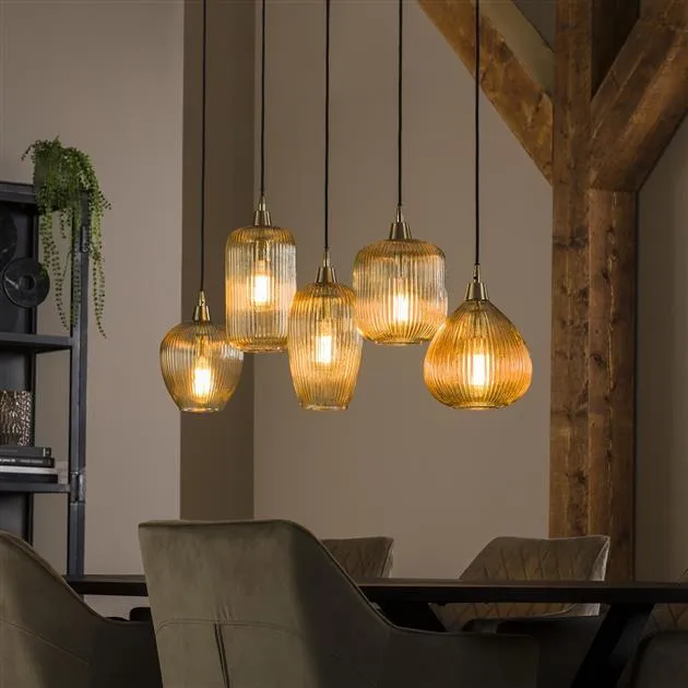 Giga Meubel Hanglamp Stripe Glass Mix - Amber - 5-Lichts - 120x20x150cm