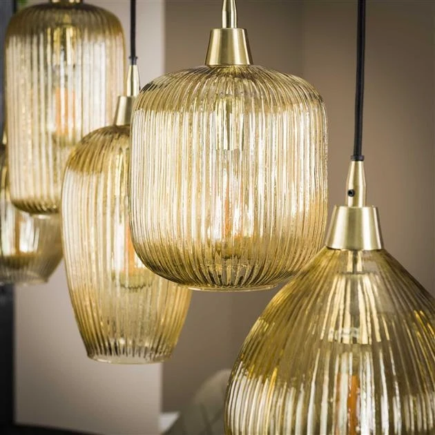 Giga Meubel Hanglamp Stripe Glass Mix - Amber - 5-Lichts - 120x20x150cm