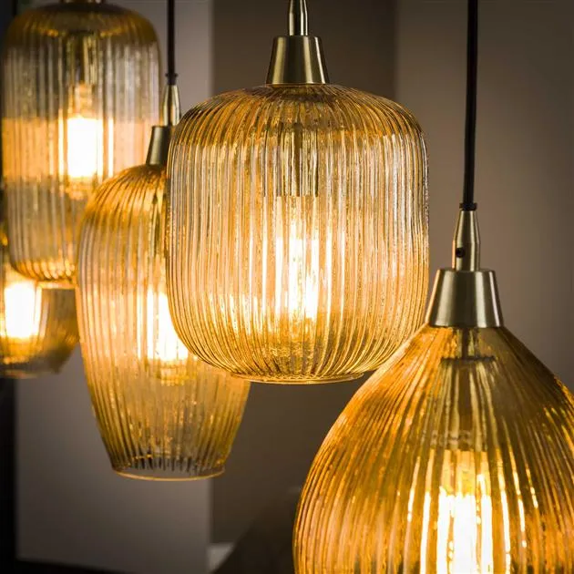 Giga Meubel Hanglamp Stripe Glass Mix - Amber - 5-Lichts - 120x20x150cm
