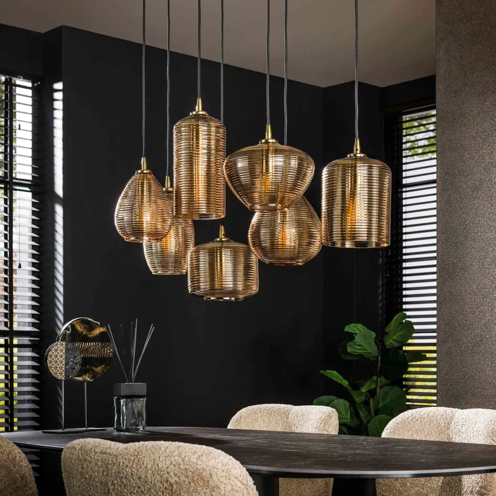 Giga Meubel Hanglamp Stripe Horizontal - Amber - 7-Lichts - 93x40x150cm