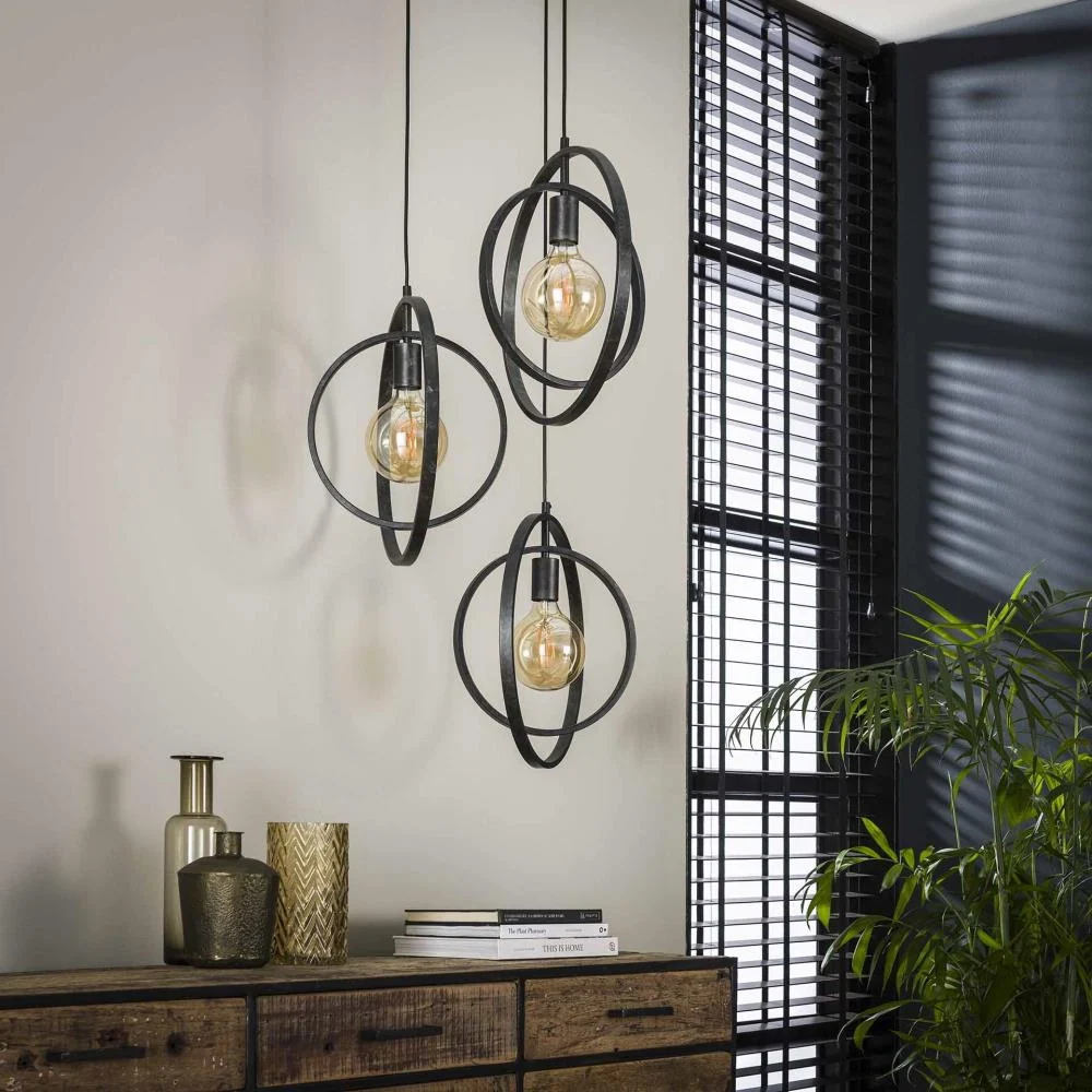 Giga Meubel Hanglamp Turn Around - Zwart - 3-Lichts - 40x40x150cm
