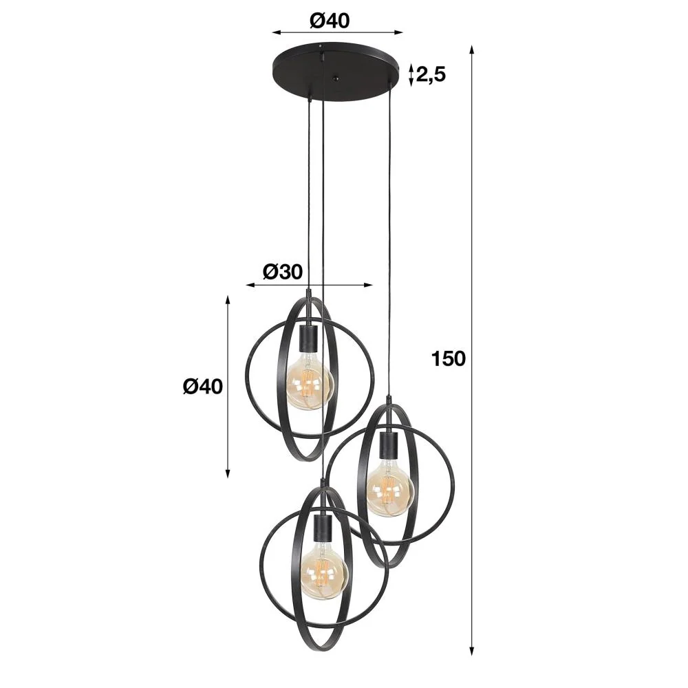 Giga Meubel Hanglamp Turn Around - Zwart - 3-Lichts - 40x40x150cm