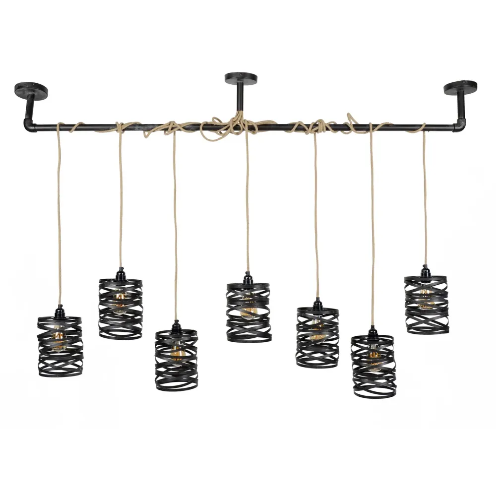 Giga Meubel Hanglamp Twist XL - Zwart Metaal - 7-Lichts - 157x15x150cm