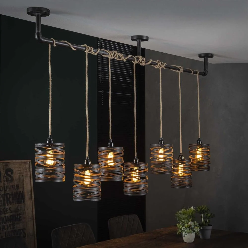 Giga Meubel Hanglamp Twist XL - Zwart Metaal - 7-Lichts - 157x15x150cm