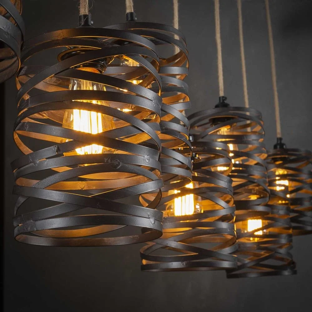 Giga Meubel Hanglamp Twist XL - Zwart Metaal - 7-Lichts - 157x15x150cm