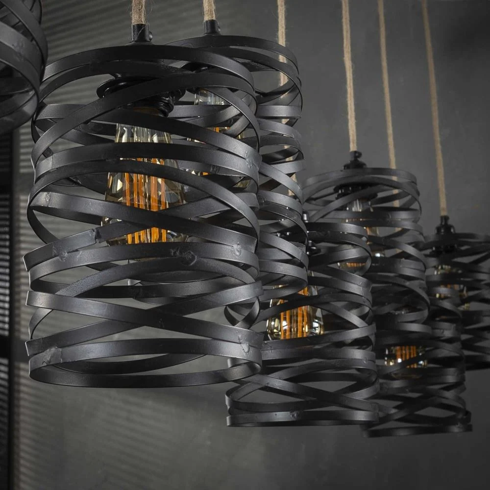 Giga Meubel Hanglamp Twist XL - Zwart Metaal - 7-Lichts - 157x15x150cm