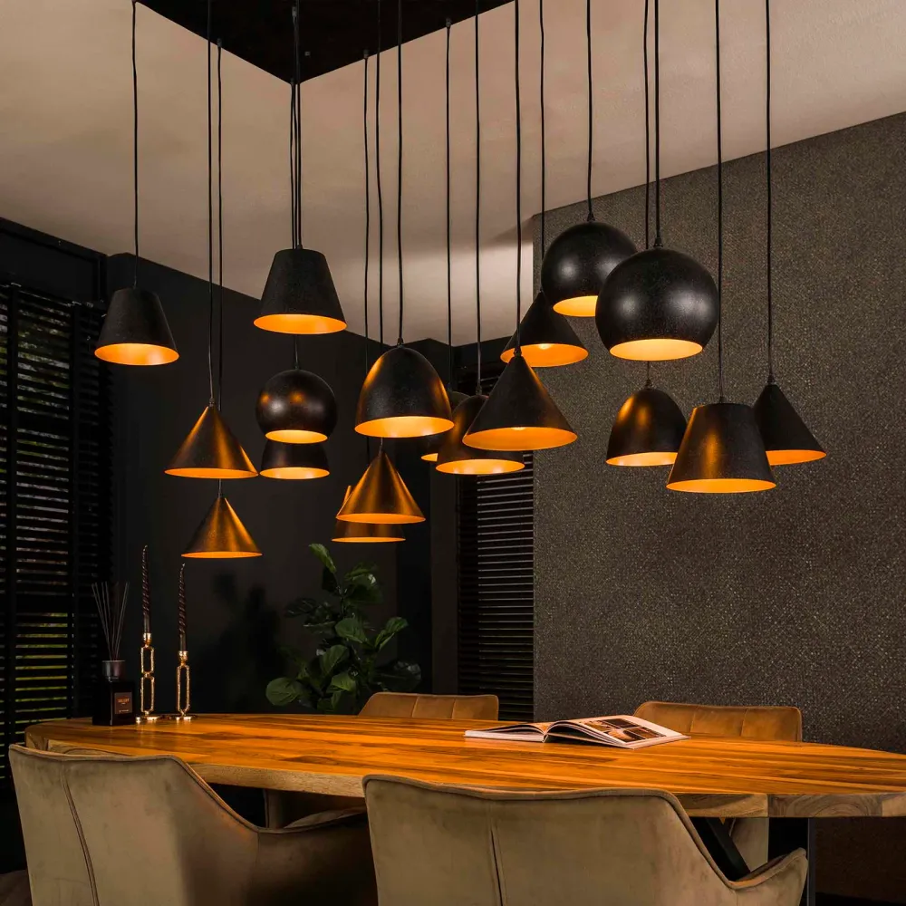 Giga Meubel Hanglamp XXL - Zwart Metaal - 18-Lichts - 145x60x150cm