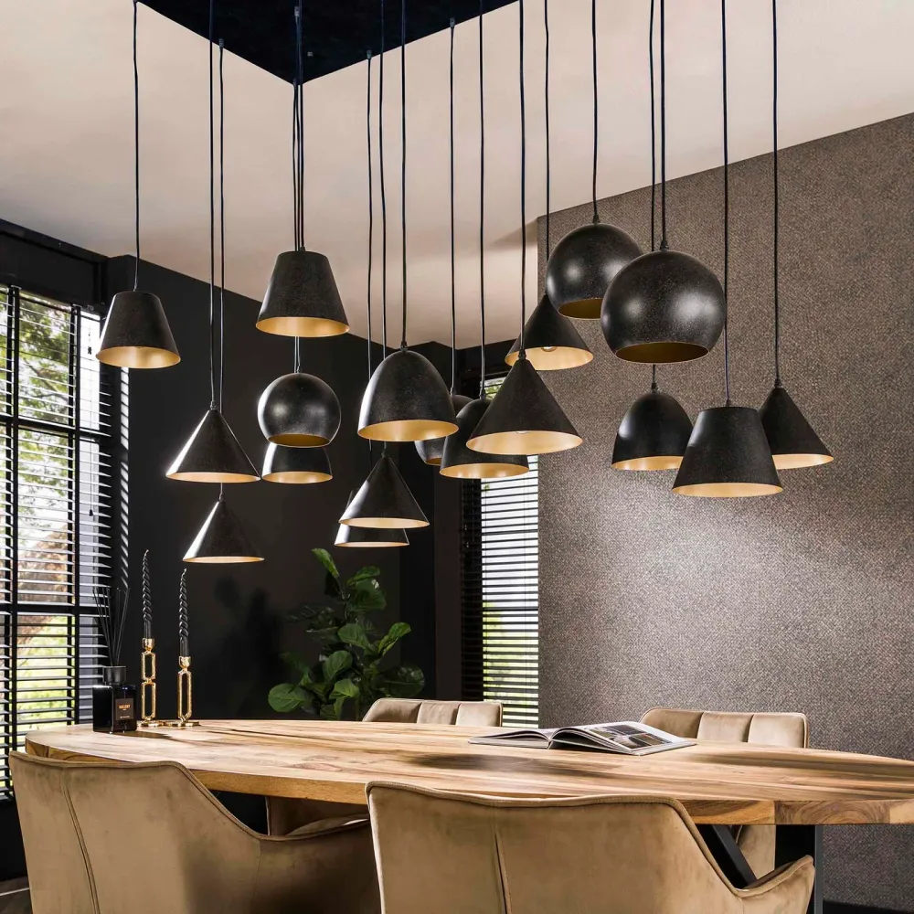 Giga Meubel Hanglamp XXL - Zwart Metaal - 18-Lichts - 145x60x150cm