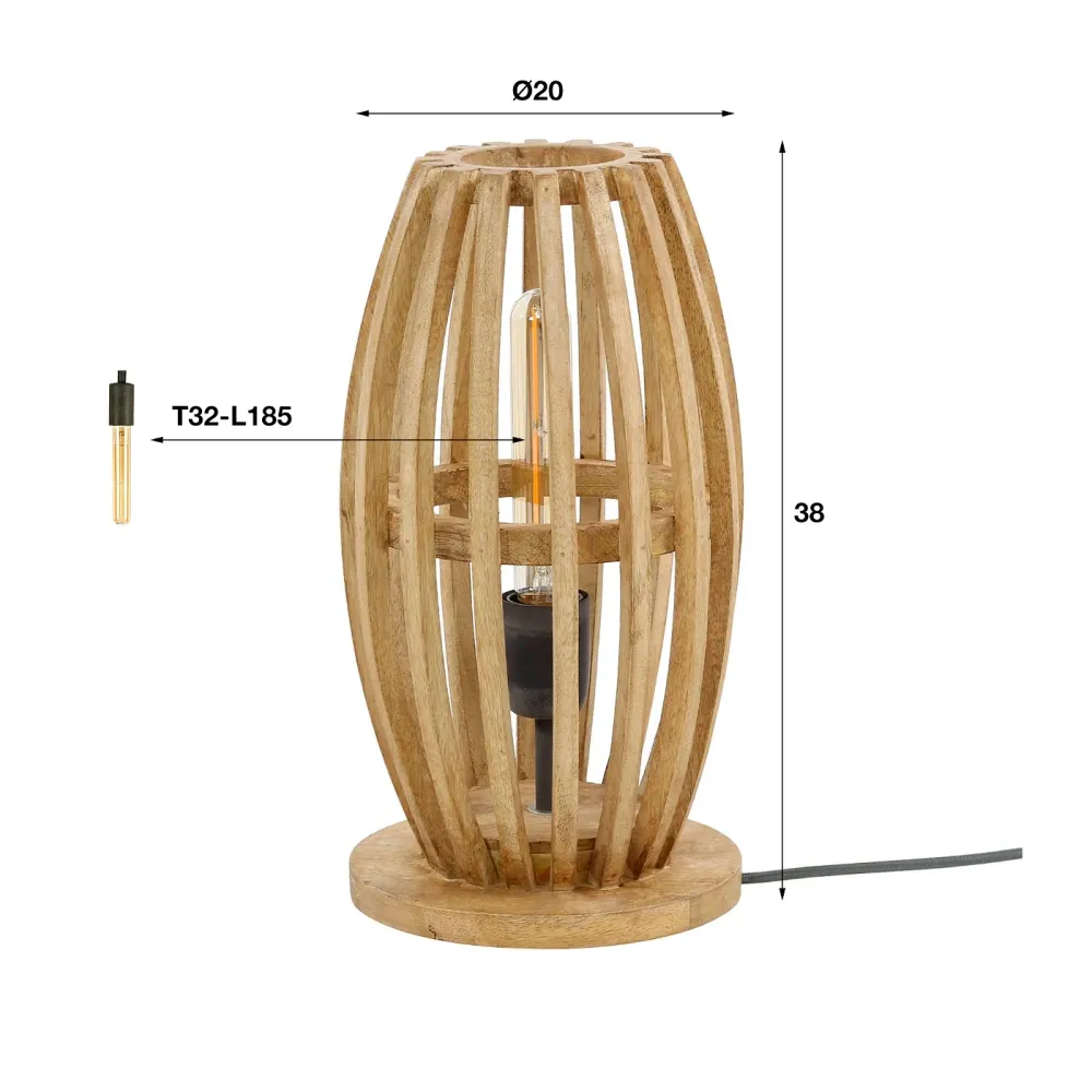 Giga Meubel Tafellamp Orbit - Mangohout Naturel - 1-Lichts - 20x20x38cm