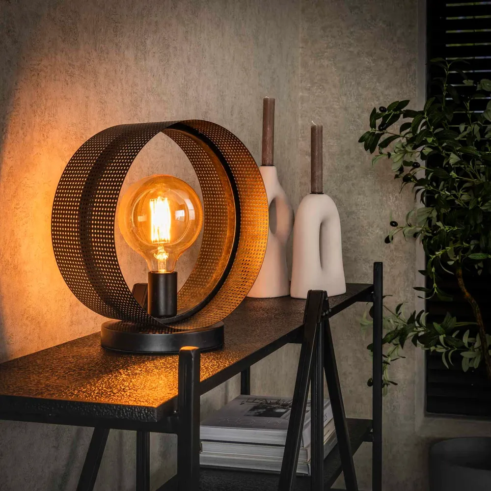 Giga Meubel Tafellamp Ring - Zwart Metaal - 1-Lichts - 30x20x33cm