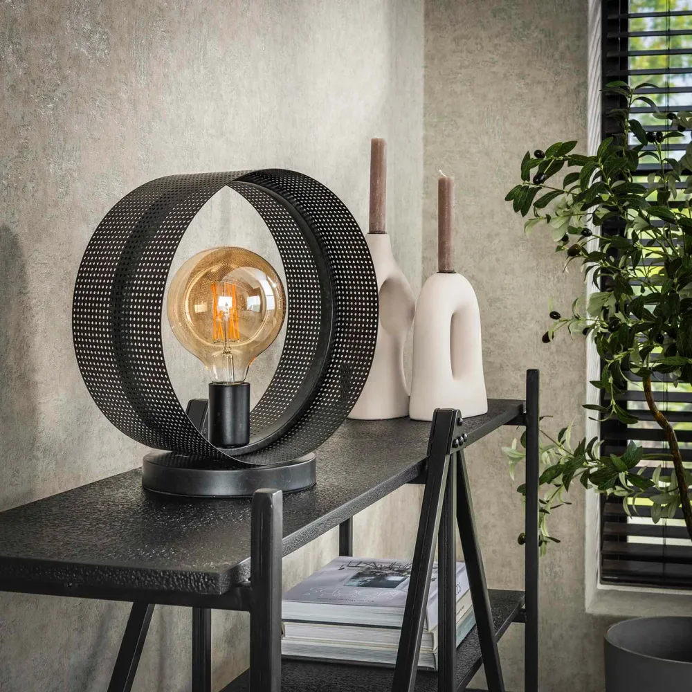 Giga Meubel Tafellamp Ring - Zwart Metaal - 1-Lichts - 30x20x33cm