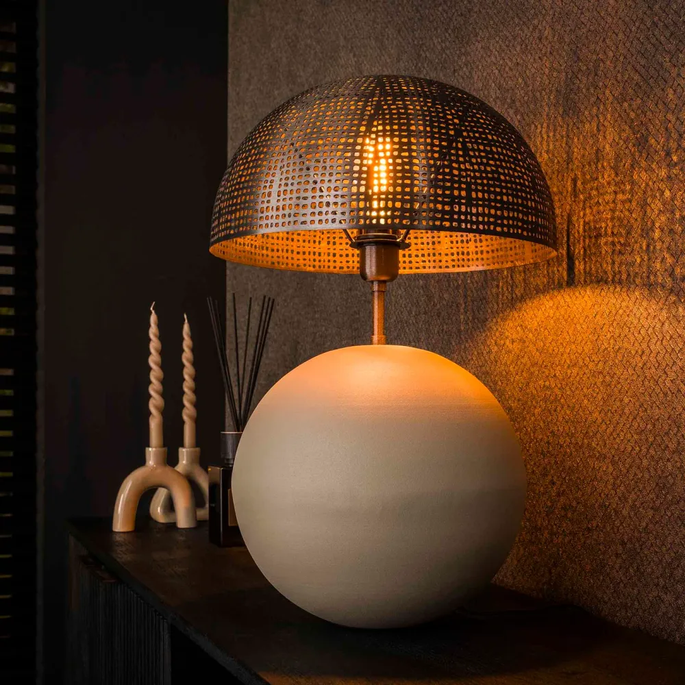Giga Meubel Tafellamp Sphere - Natural Grijs - 1-Lichts - 31x31x57cm