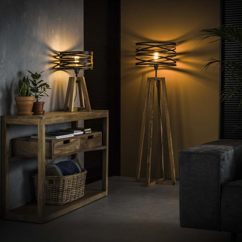 Giga Meubel Tafellamp Twist - Metaal/Hout - 1-Lichts - 29x29x50cm