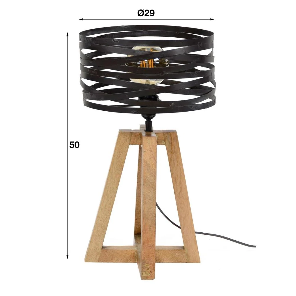 Giga Meubel Tafellamp Twist - Metaal/Hout - 1-Lichts - 29x29x50cm