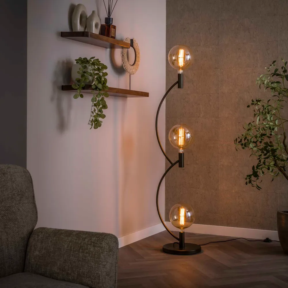 Giga Meubel Vloerlamp Arcus - Zwart - 3-Lichts - 35x30x160cm