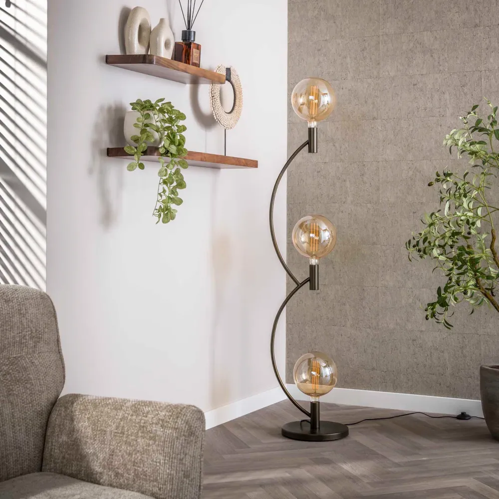 Giga Meubel Vloerlamp Arcus - Zwart - 3-Lichts - 35x30x160cm