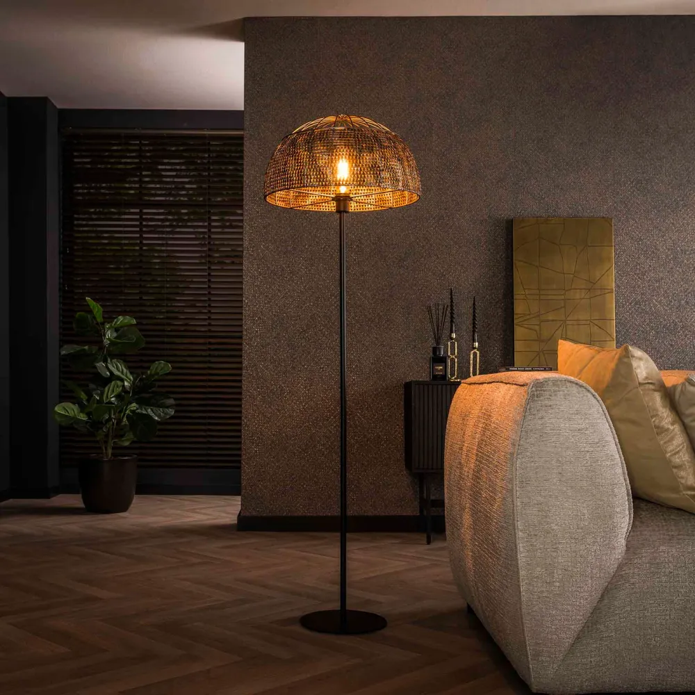 Giga Meubel Vloerlamp Armor Open - Zwart/Bruin - 1-Lichts - Ø50x180cm