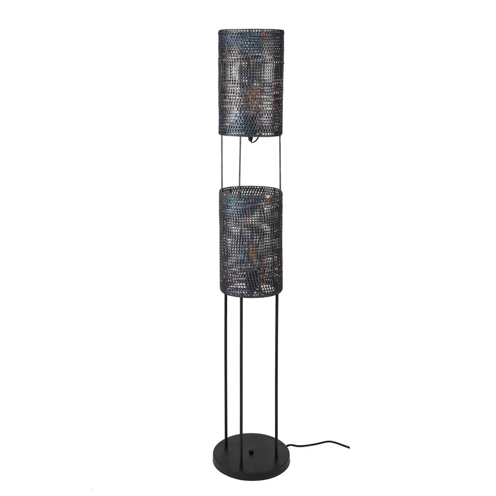 Giga Meubel Vloerlamp Armor Tube - Zwart Metaal - 2-Lichts - 28x28x150cm