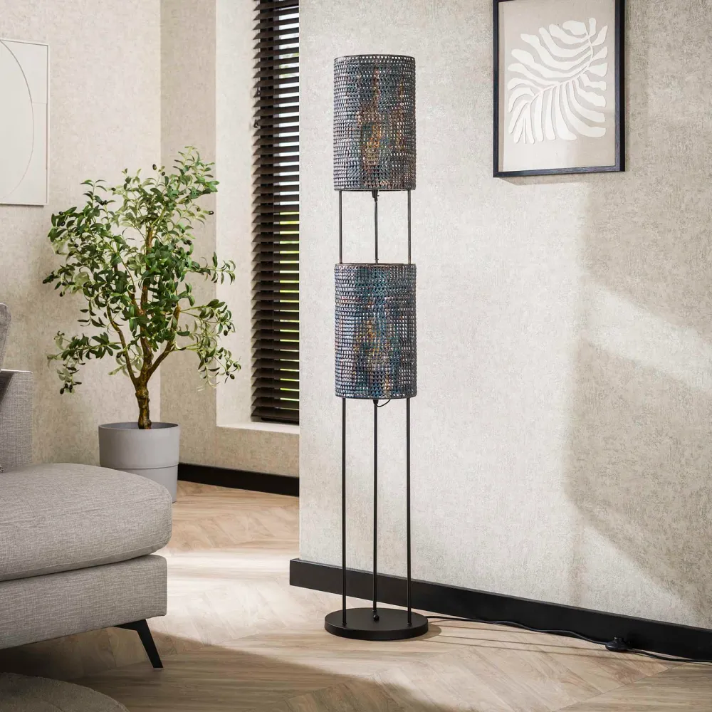 Giga Meubel Vloerlamp Armor Tube - Zwart Metaal - 2-Lichts - 28x28x150cm