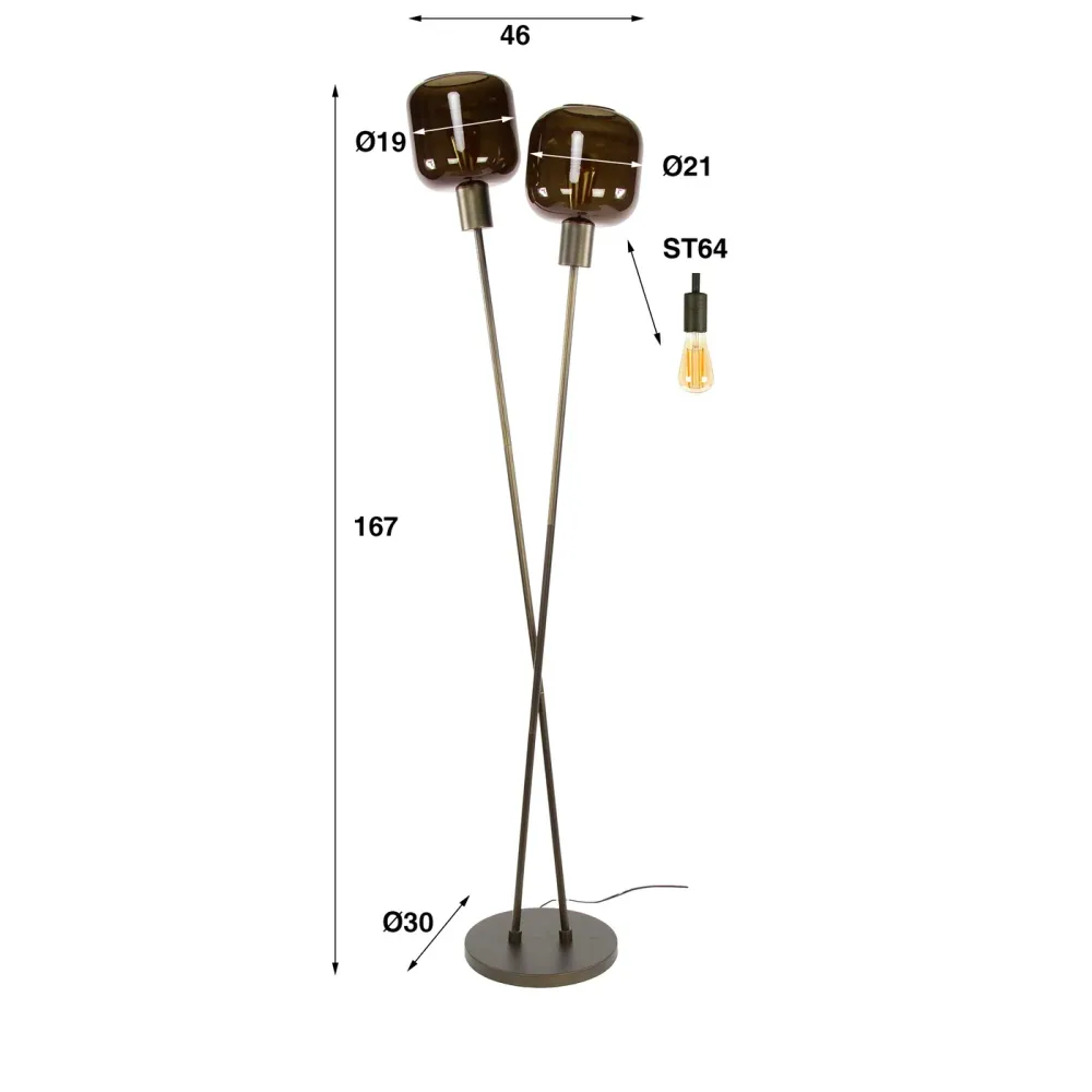 Giga Meubel Vloerlamp Bronza - Bruin Glas - 2-Lichts - 46x30x167cm
