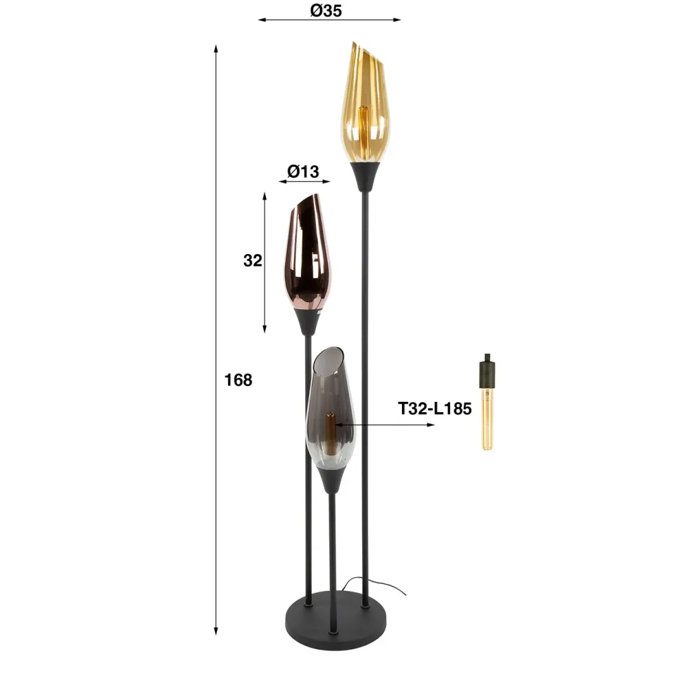 Giga Meubel Vloerlamp Cocoon - Multicolor Glas - 3-Lichts - 35x35x168cm - Set van 3