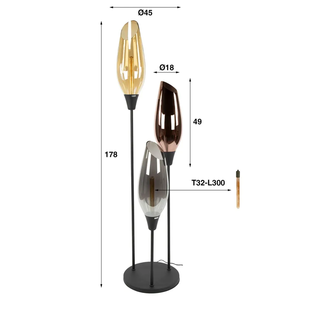 Giga Meubel Vloerlamp Cocoon - Multicolor Glas - 3-Lichts - 45x45x178cm - Set van 3