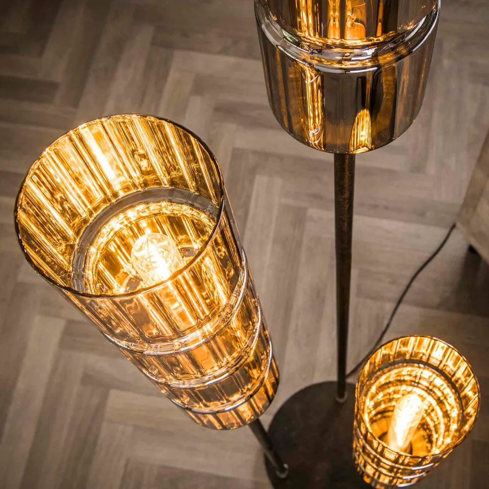 Giga Meubel Vloerlamp Cylinder - Chroom Glas - 3-Lichts - 32x32x155cm