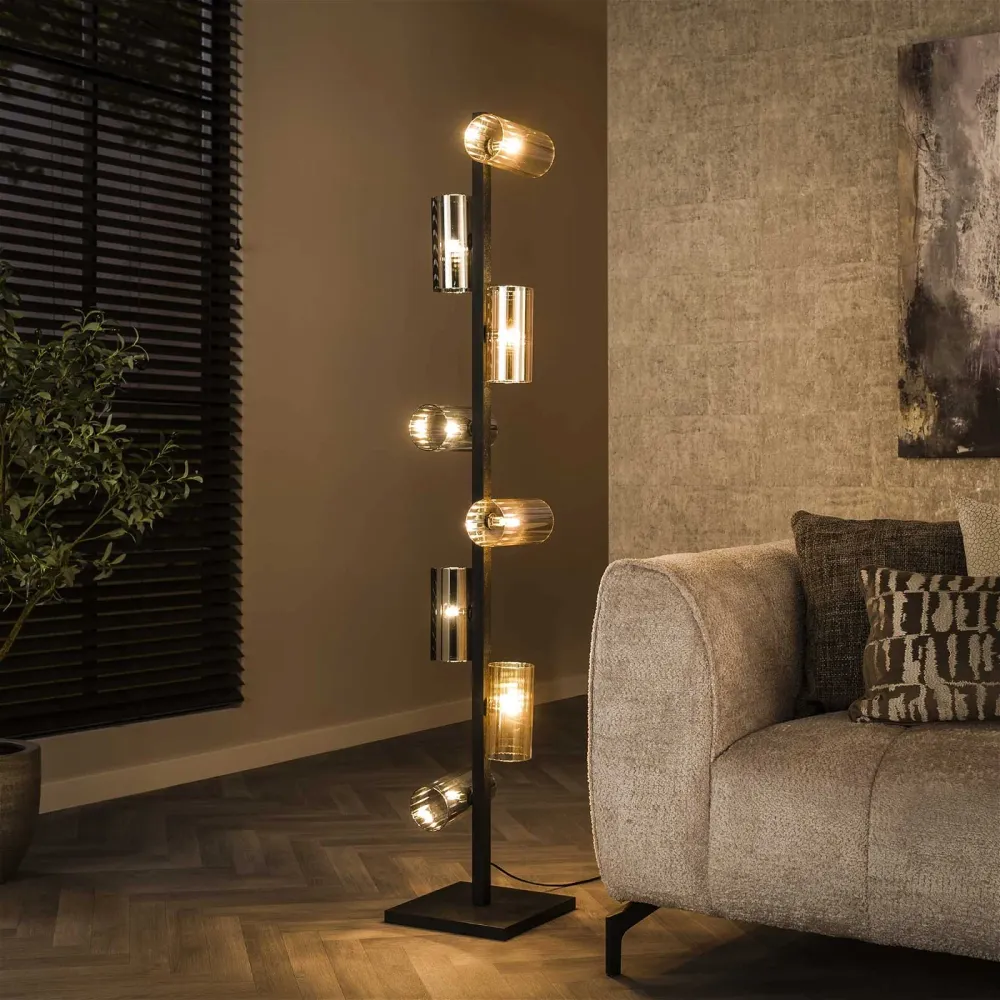 Giga Meubel Vloerlamp Cylinder - Zwart Metaal - 8-Lichts - 30x30x175cm