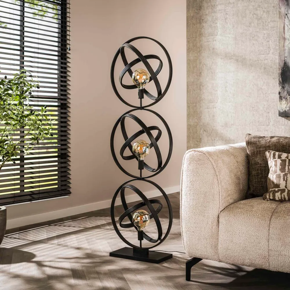 Giga Meubel Vloerlamp Galaxy - Zwart Metaal - 3-Lichts - 50x45x155cm