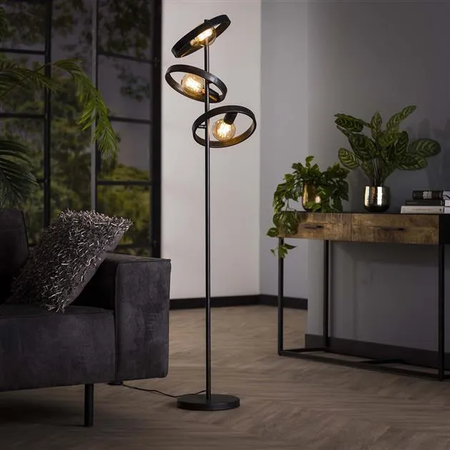 Giga Meubel Vloerlamp Hover - Zwart Metaal - 3-Lichts - 40x40x155cm