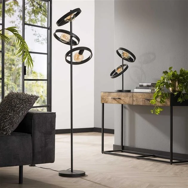 Giga Meubel Vloerlamp Hover - Zwart Metaal - 3-Lichts - 40x40x155cm