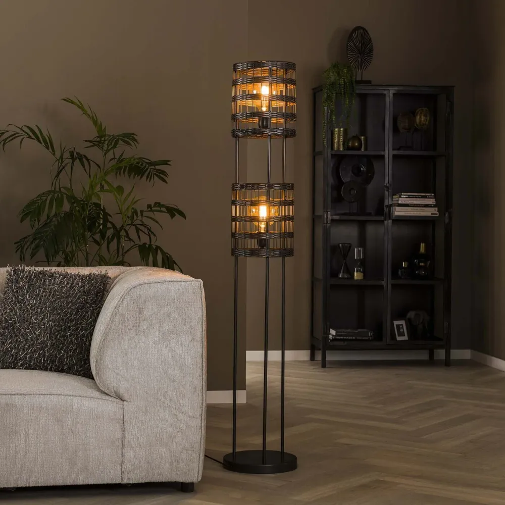 Giga Meubel Vloerlamp Metal Blinds - Zwart - 2-Lichts - 30x30x166cm